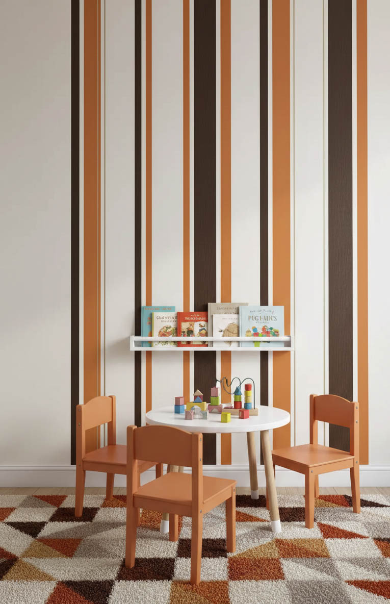 Krem Turuncu Siyah Çizgi Ucuz Duvar Kağıdı 53485