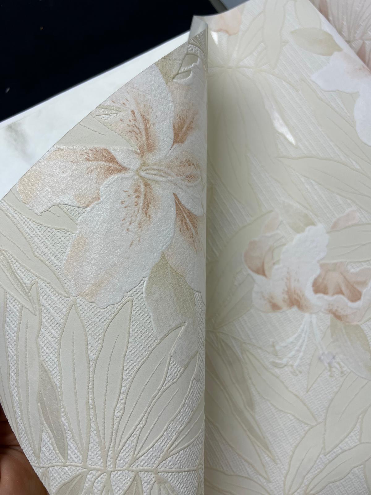 Krem Yapraklar Çiçekler Tropikal Duvar Kağıdı 669503