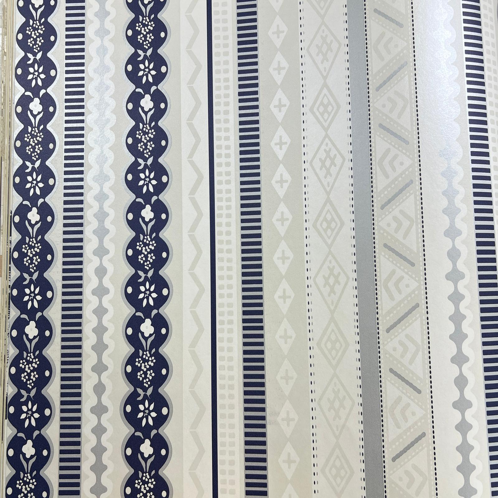 Lacivert Beyaz Krem Bej Çizgi Desenli Duvar Kağıdı 113033
