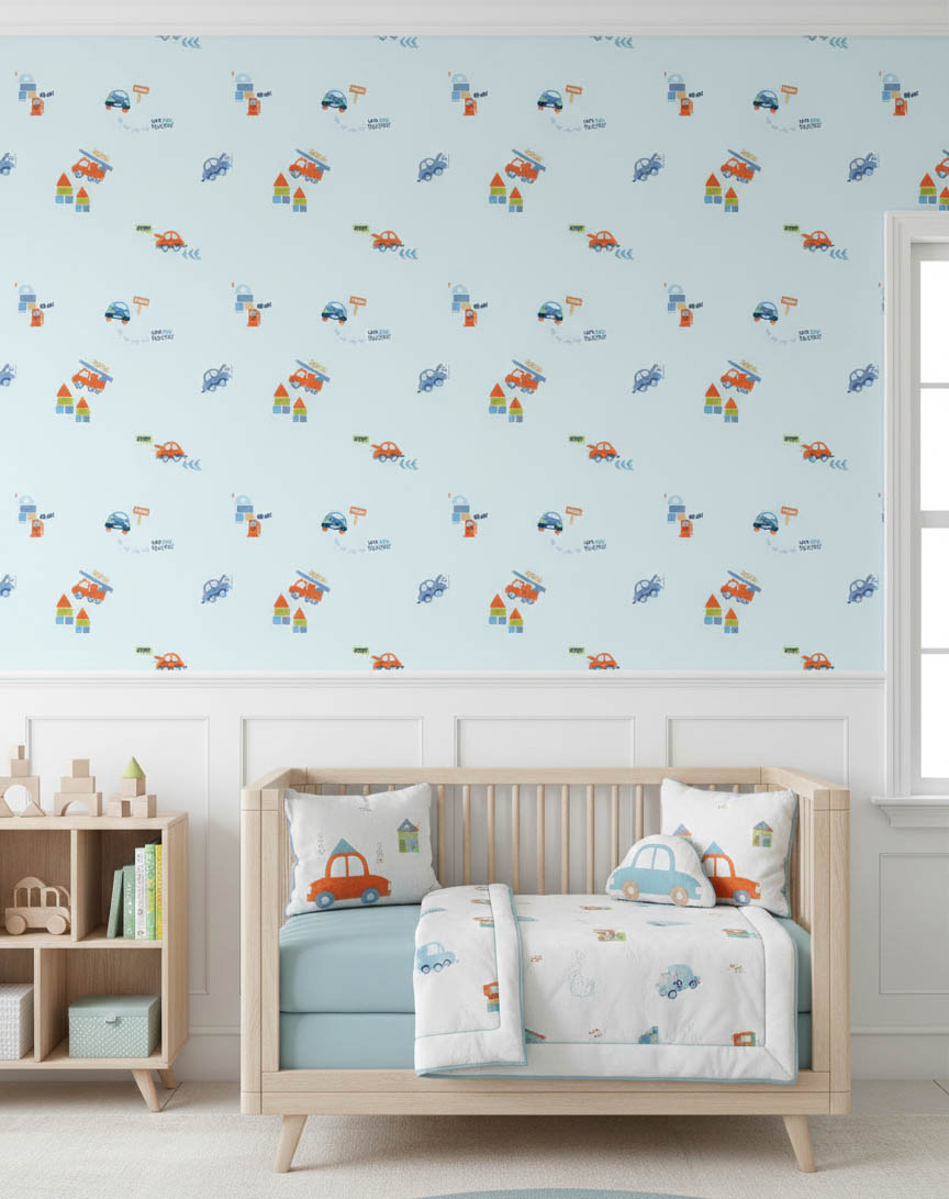 Mavi Arabalı Çocuk Odası 16 M2 Duvar Kağıdı 1023-2
