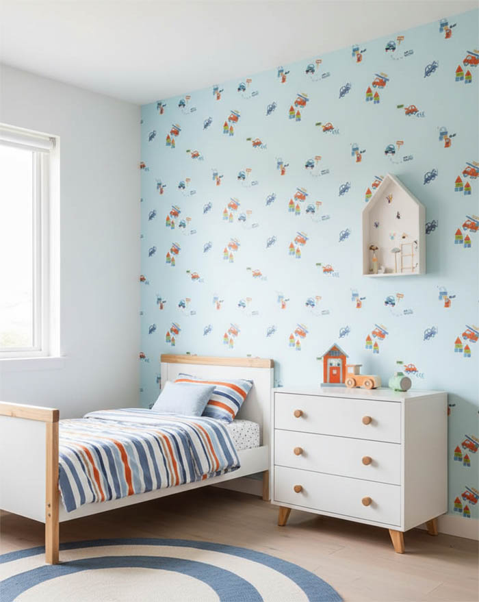 Mavi Arabalı Çocuk Odası 16 M2 Duvar Kağıdı 1023-2