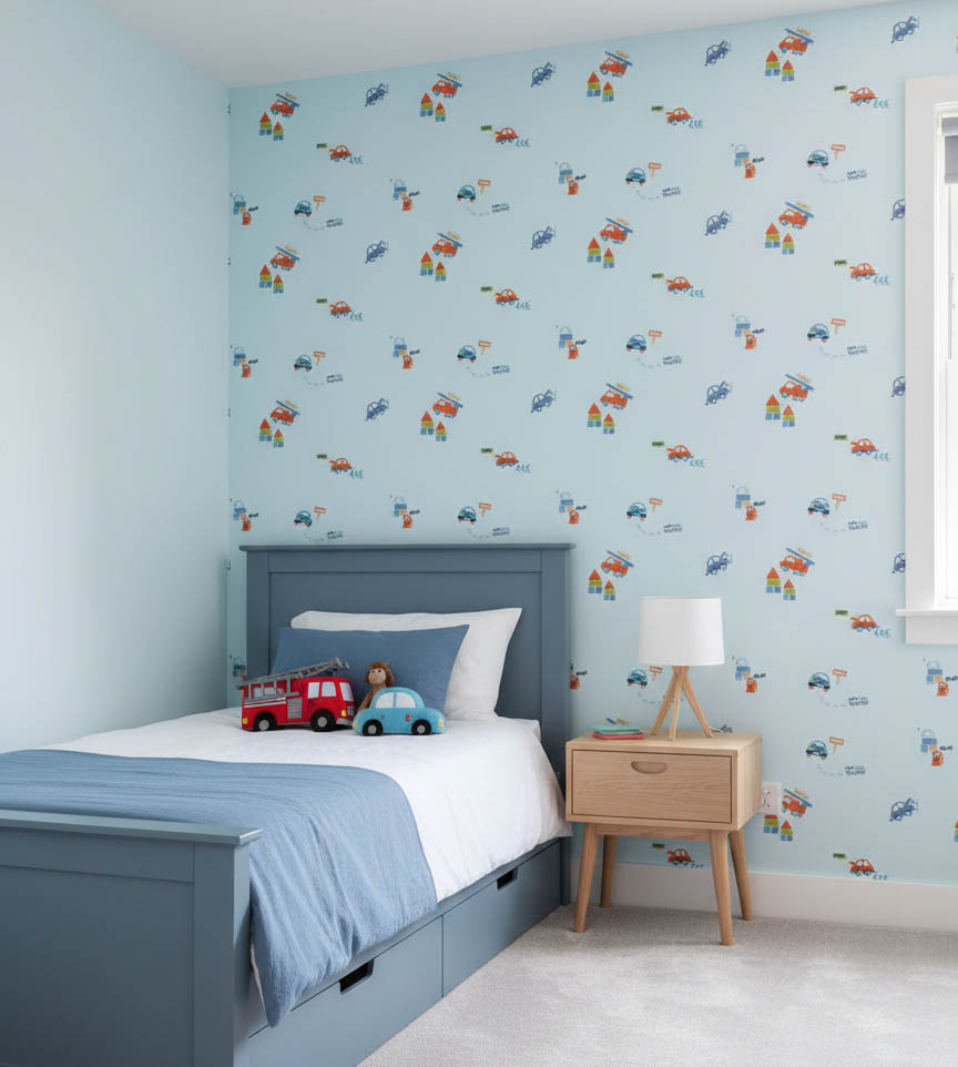 Mavi Arabalı Çocuk Odası 16 M2 Duvar Kağıdı 1023-2