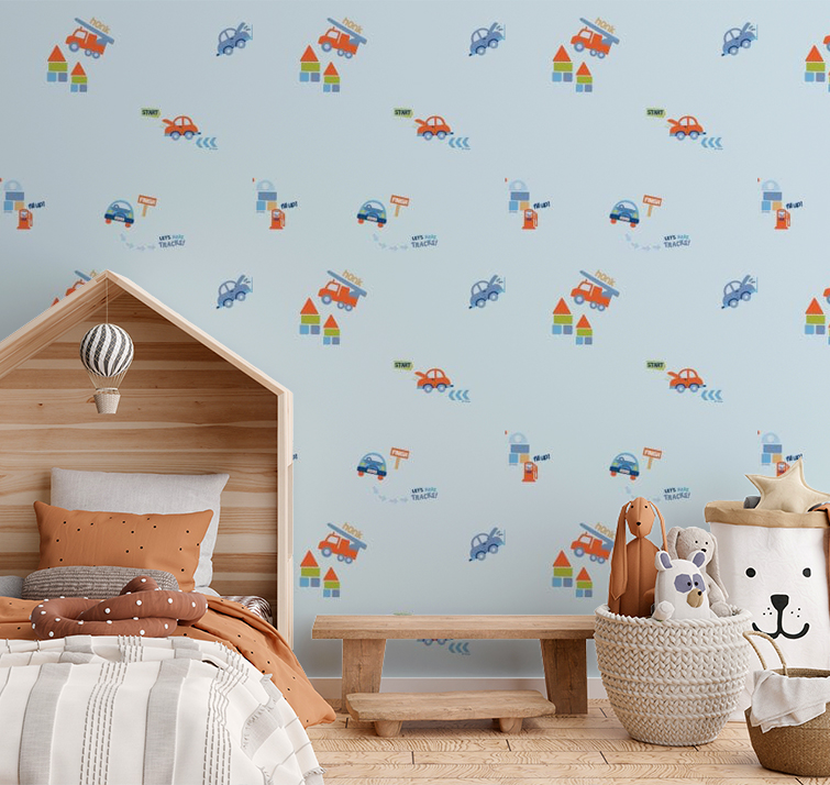 Mavi Arabalı Çocuk Odası 16 M2 Duvar Kağıdı 10232