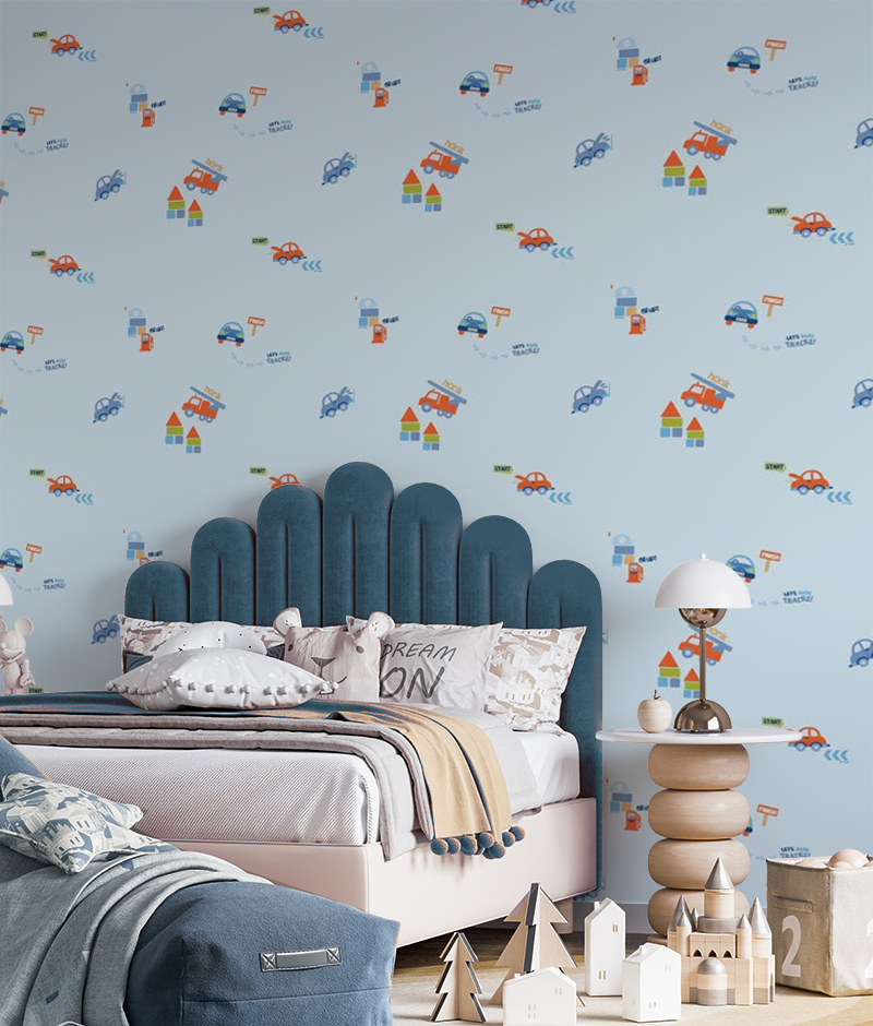 Mavi Arabalı Çocuk Odası 16 M2 Duvar Kağıdı 10232