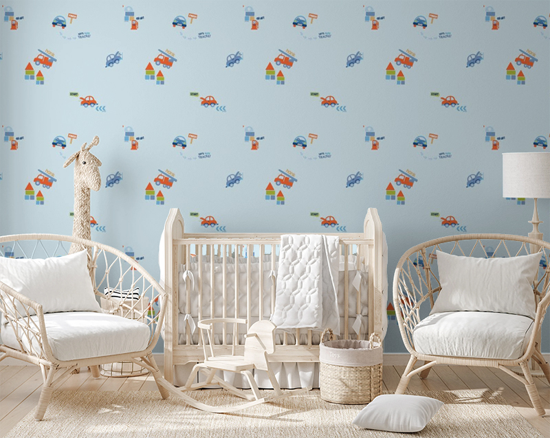 Mavi Arabalı Çocuk Odası 16 M2 Duvar Kağıdı 10232