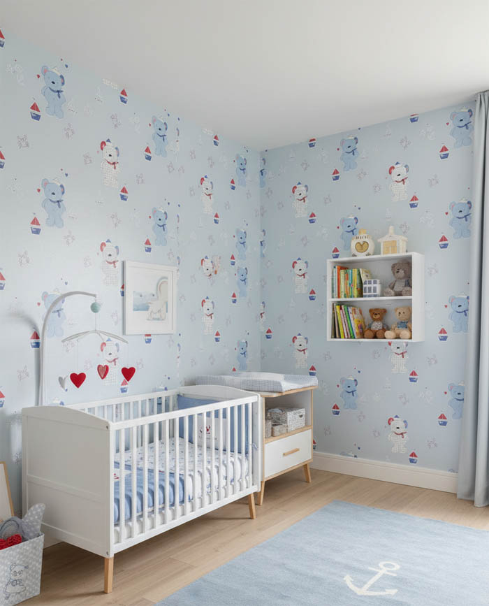 Mavi Ayıcıklı Çocuk Odası 16 M2 Duvar Kağıdı 3007-1