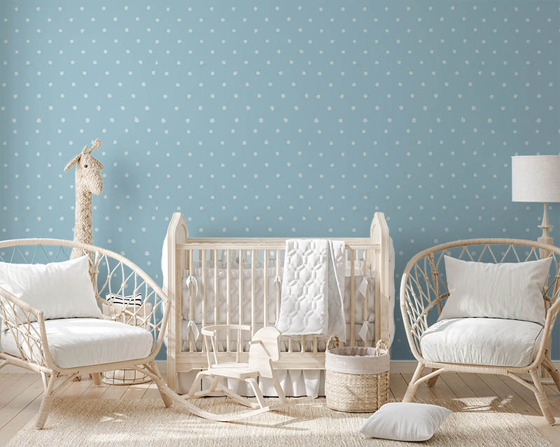 Mavi Beyaz Puantiyeli 16 M2 Çocuk Odası Duvar Kağıdı 