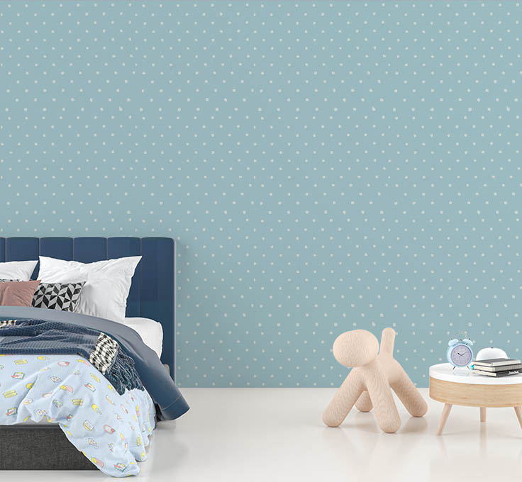 Mavi Beyaz Puantiyeli 16 M2 Çocuk Odası Duvar Kağıdı 