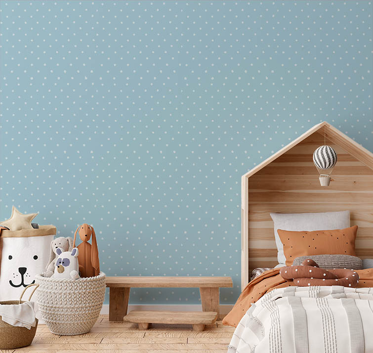 Mavi Beyaz Puantiyeli 16 M2 Çocuk Odası Duvar Kağıdı 