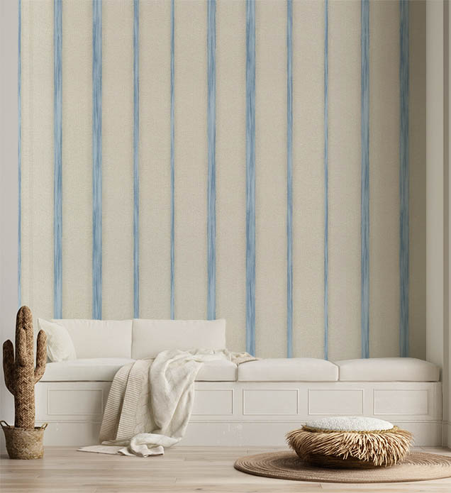 Mavi Krem Çizgili Duvar Kağıdı 53253