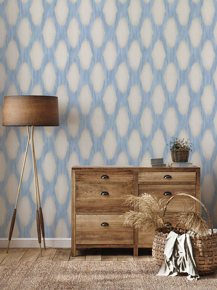 Mavi Krem Desenli Dokulu Duvar Kağıdı 53695