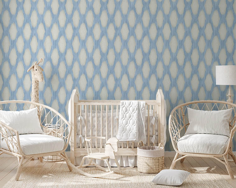 Mavi Krem Desenli Dokulu Duvar Kağıdı 53695