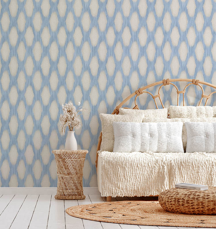 Mavi Krem Desenli Dokulu Duvar Kağıdı 53695