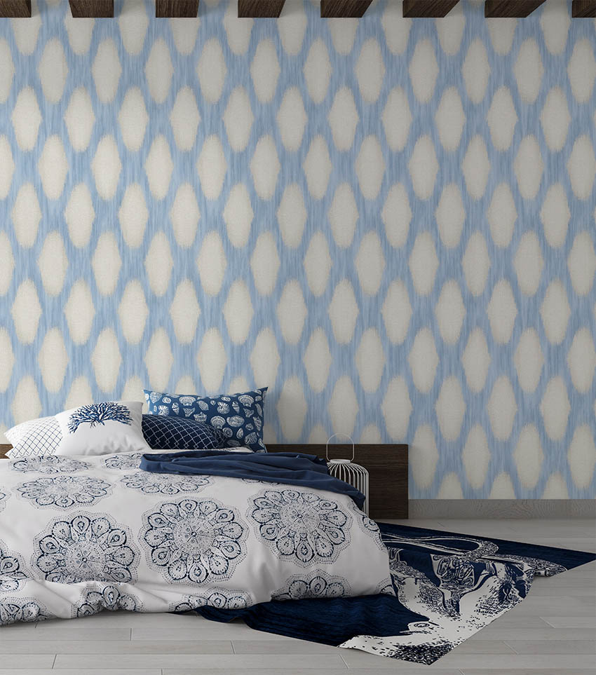Mavi Krem Desenli Dokulu Duvar Kağıdı 53695