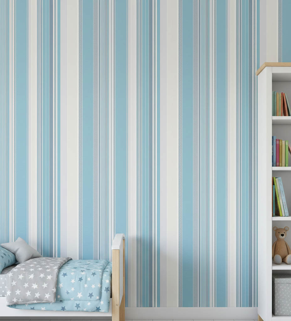 Mavi Tonlarında Çizgili Dokulu Ucuz Duvar Kağıdı 53508
