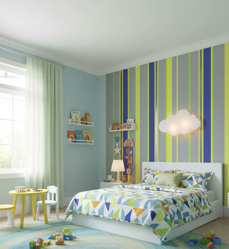 Mavi Yeşil Fosforlu Şerit Ucuz Duvar Kağıdı 78238