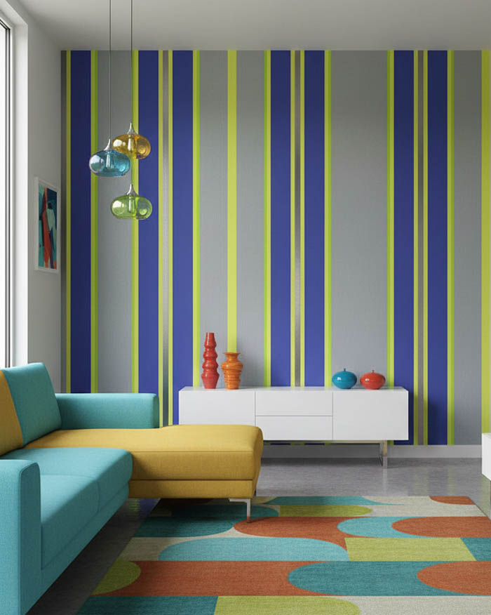 Mavi Yeşil Fosforlu Şerit Ucuz Duvar Kağıdı 78238