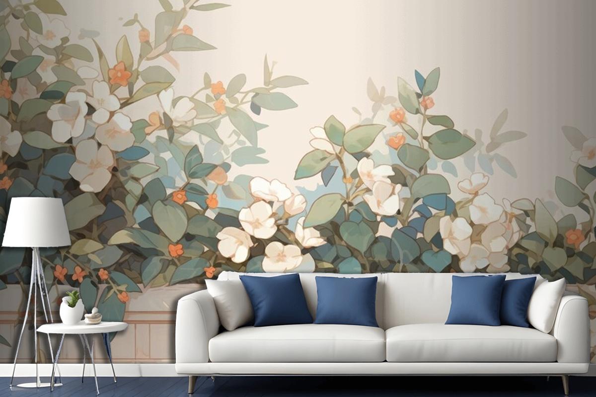 Suluboya Vintage Hoya Teması Tamamlayıcı Renkler Oturma Odası Duvar Kağıdı 