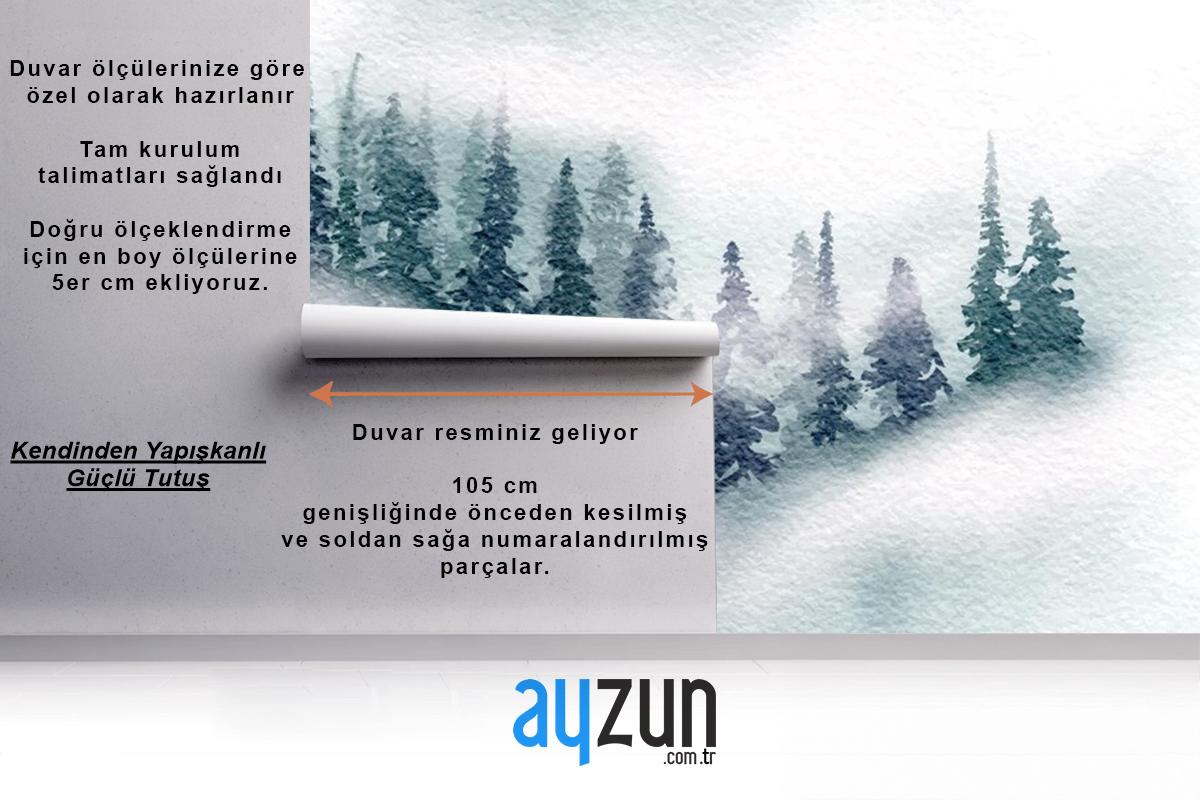 El Boyalı Japon Temalı Suluboya Manzara Yatak Odası Duvar Kağıdı