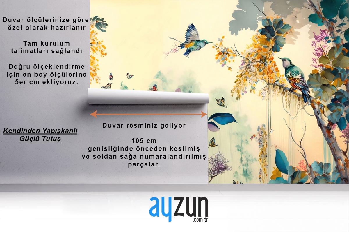 Tropikal Kuşlar Sarı Temalı Duvar Kağıdı