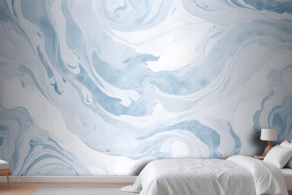 Mavi & Beyaz Mermerize Yatak Odası Duvar Kağıdı