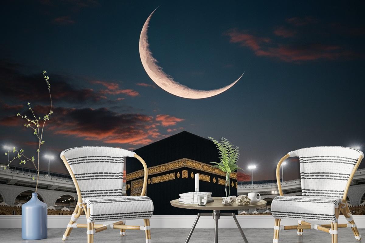 Mekke Kabe Gece Hilal Duvar Kağıdı
