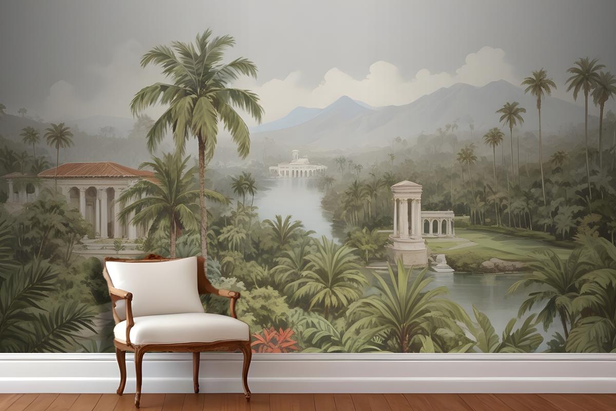 Yemyeşil Palmiye Ağaçları Ile Tropikal Manzara Egzotik Bitkiler Antre  Hol  Koridor Duvar Kağıdı