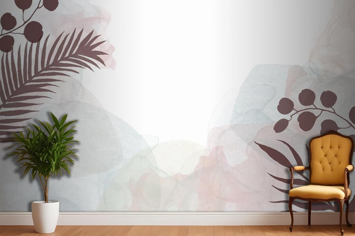 Dekoratif Suluboya El Boyalı Arka Plan Çiçek Tasarımlı Oturma Odası Duvar Kağıdı 