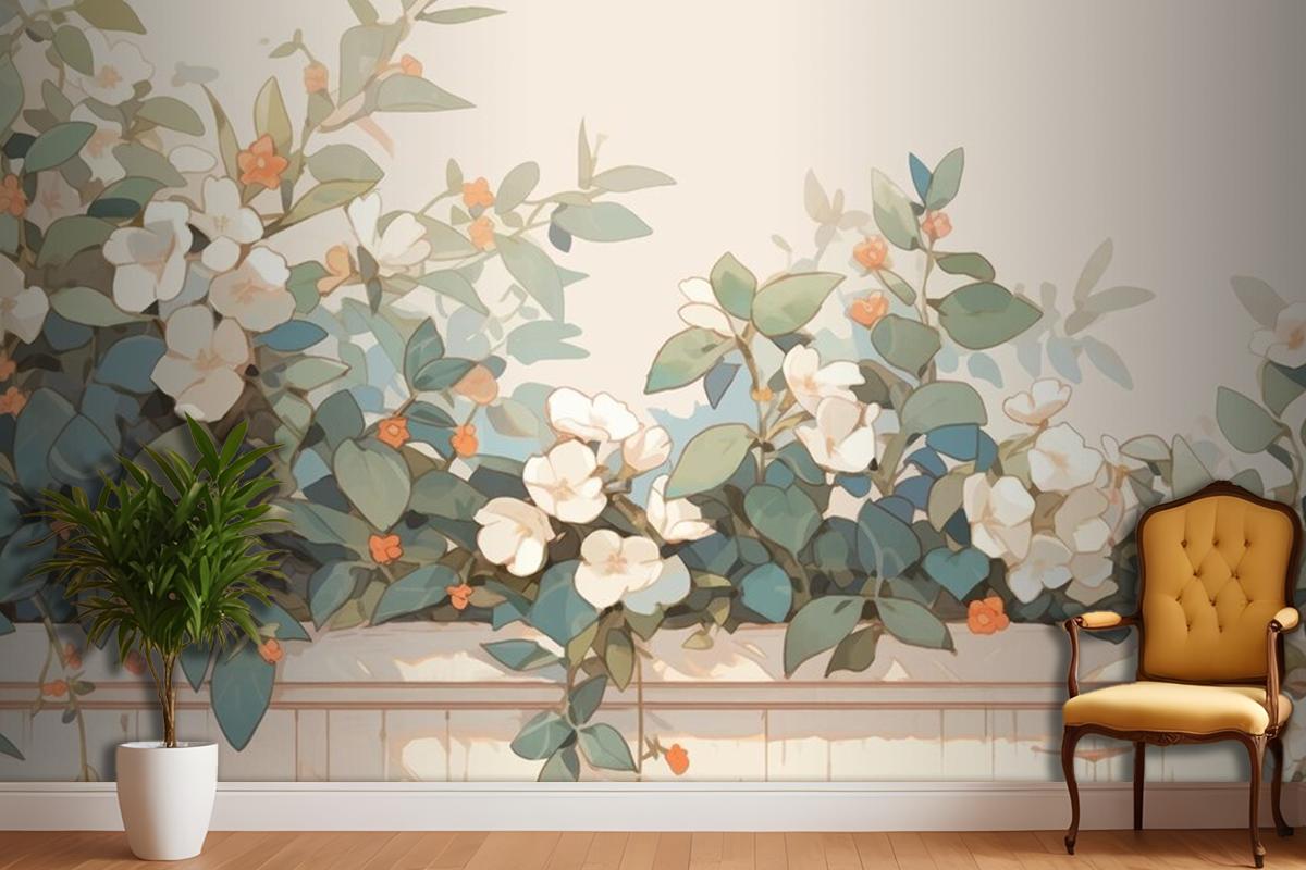 Suluboya Vintage Hoya Teması Tamamlayıcı Renkler Oturma Odası Duvar Kağıdı 