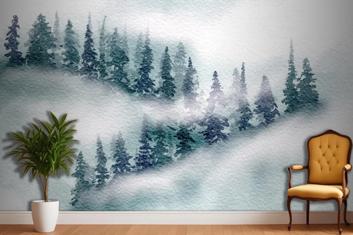 El Boyalı Japon Temalı Suluboya Manzara Yatak Odası Duvar Kağıdı