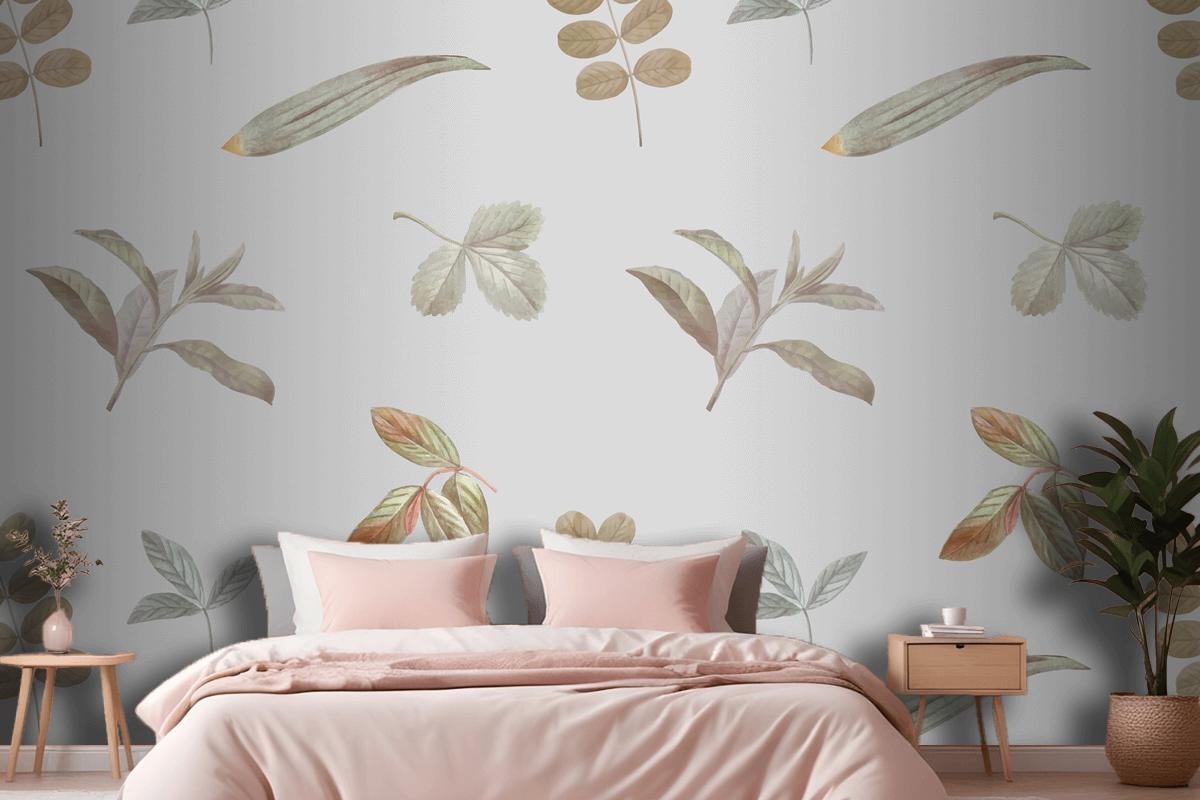 Duvar Kağıdı Gri Arka Planda Yeşillik Dikişsiz Desen