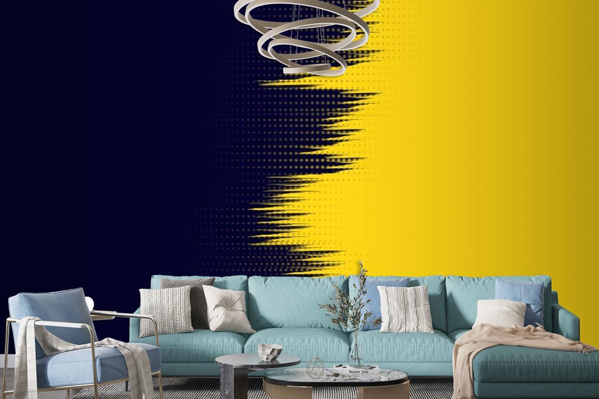 Sarı Lacivert Grunge Modern Duvar Kağıdı