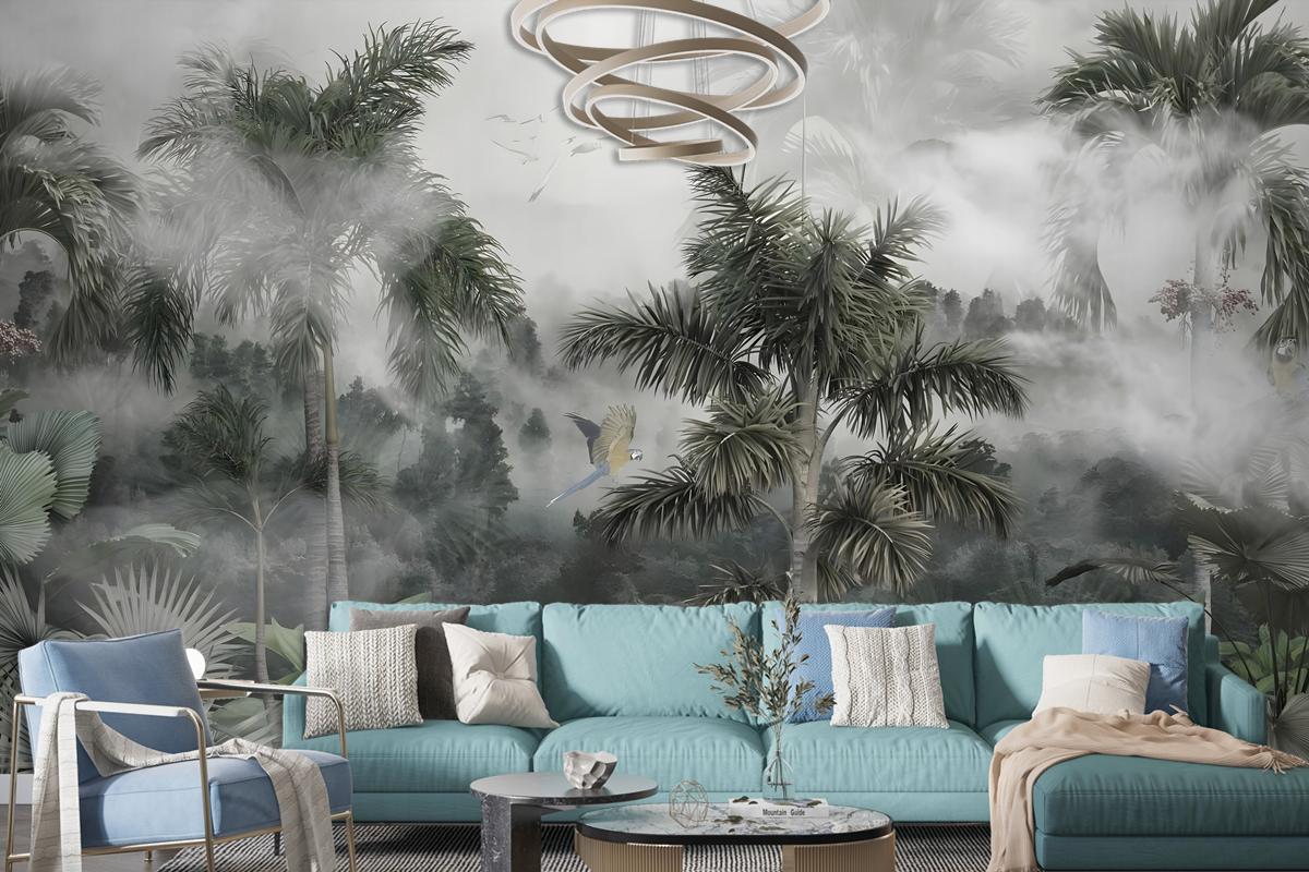 Tek Parça Kumaş Tekstil - Sisli Tropikal Orman Özel Tasarım Duvar Kağıdı