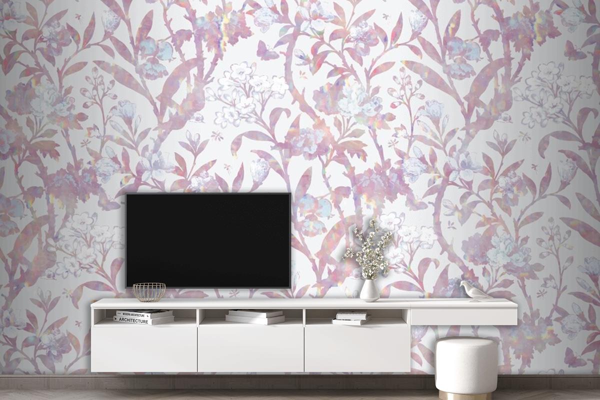 Vintage Holografik Çiçek Desenli Duvar Kağıdı 