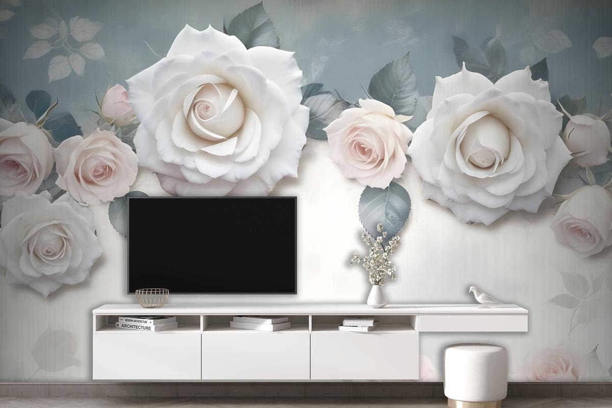 Vintage Beyaz Gül Çiçek Duvar Kağıdı 