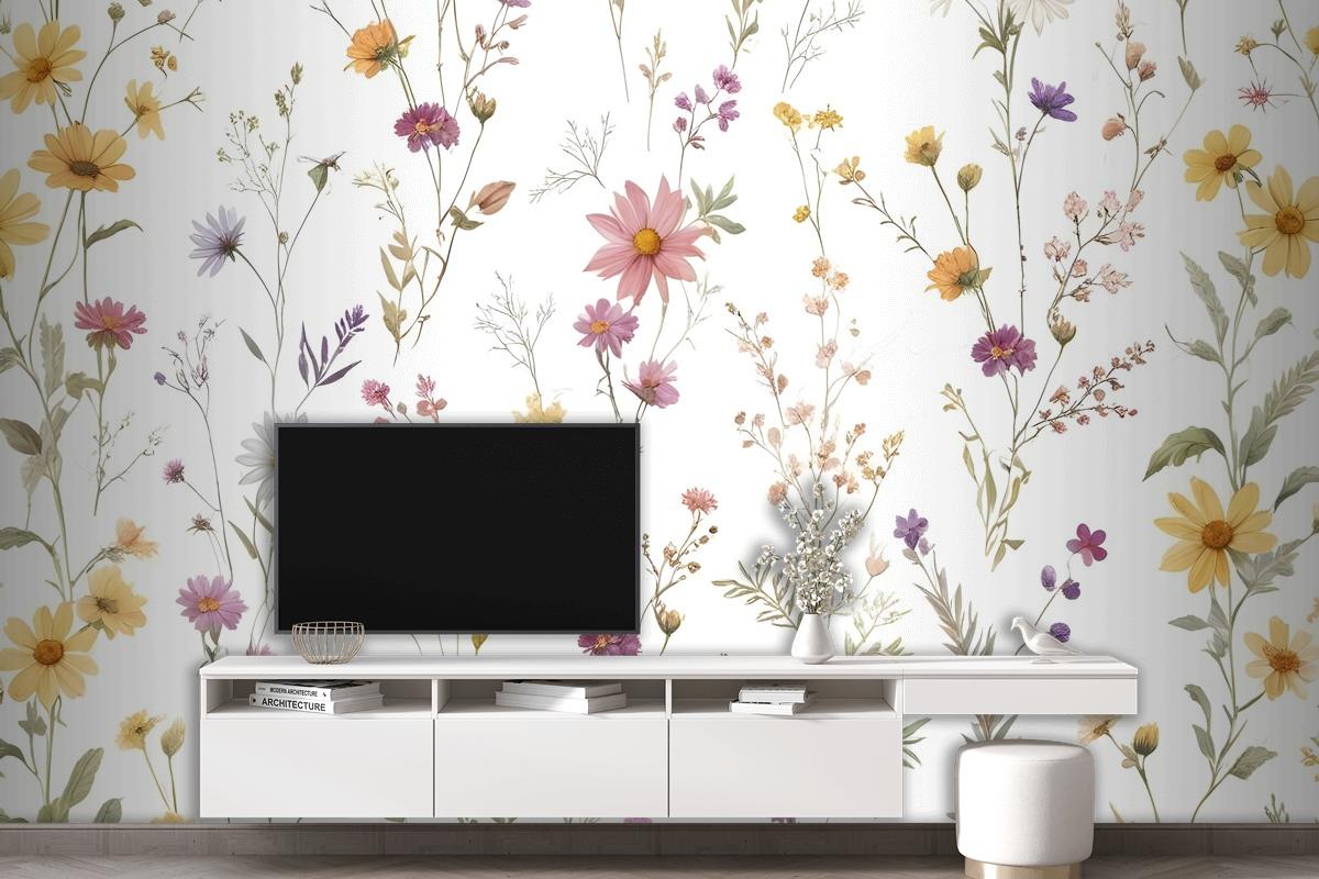 Suluboya Yumuşak Kır Çiçekleri Duvar Kağıdı