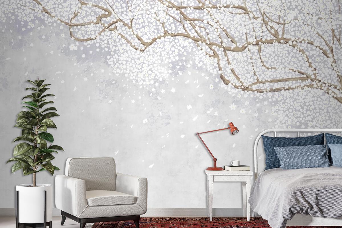 Eski Vintage Duvar Kağıdı Duvarında Ağaç Ve Dallar