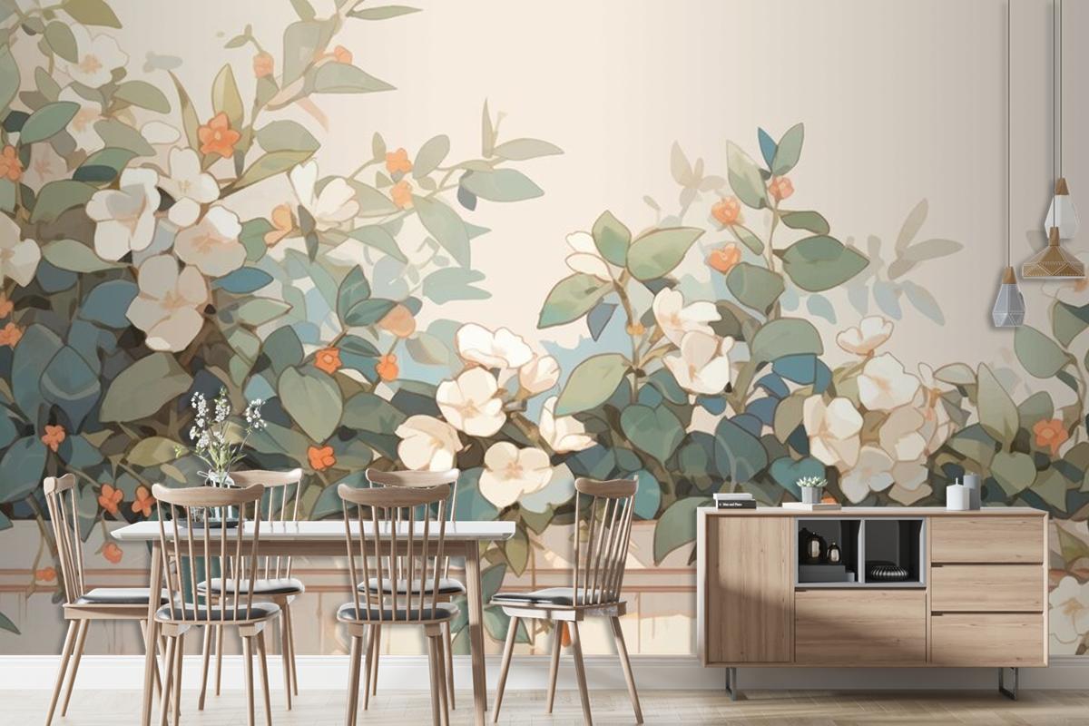 Suluboya Vintage Hoya Teması Tamamlayıcı Renkler Oturma Odası Duvar Kağıdı 