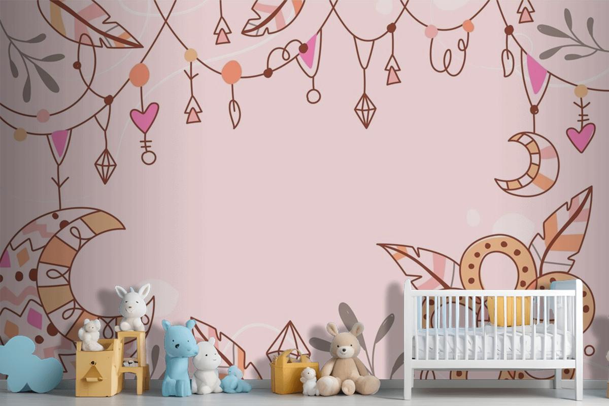 Elle Çizilmiş Boho Arka Plan Çocuk Odası Duvar Kağıdı