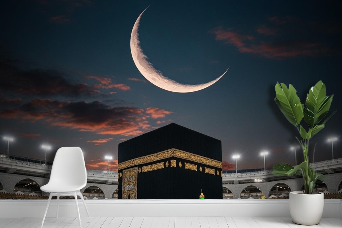 Mekke Kabe Gece Hilal Duvar Kağıdı