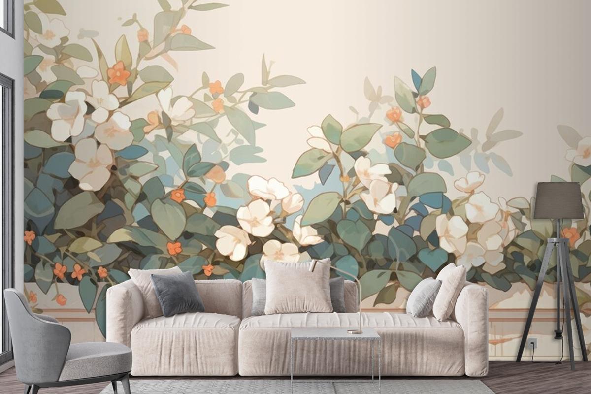 Suluboya Vintage Hoya Teması Tamamlayıcı Renkler Oturma Odası Duvar Kağıdı 