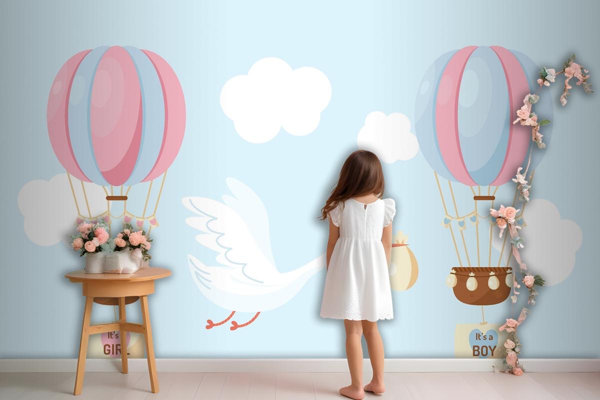 Sevimli Düz Tasarım Cinsiyet Ortaya Çocuk Odası Duvar Kağıdı