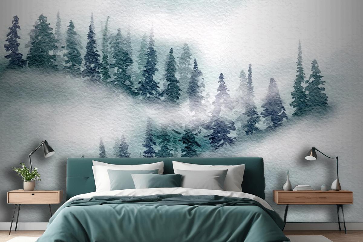 El Boyalı Japon Temalı Suluboya Manzara Yatak Odası Duvar Kağıdı