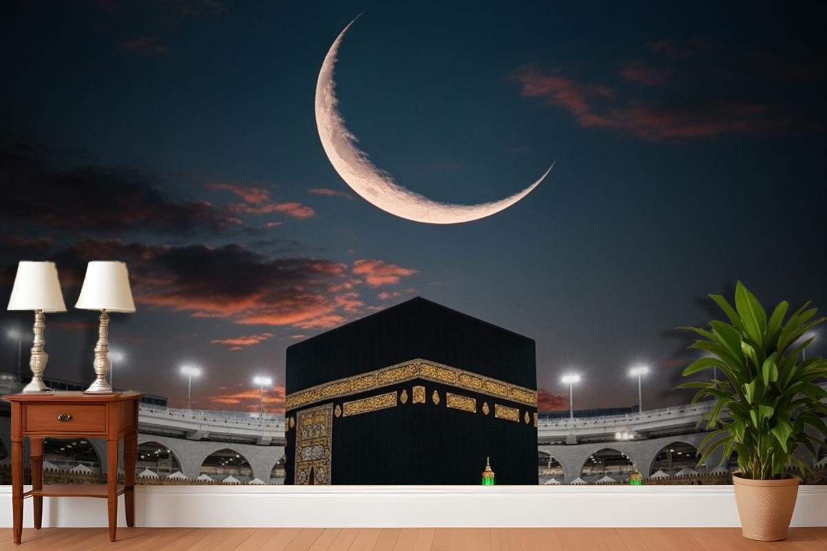 Mekke Kabe Gece Hilal Duvar Kağıdı