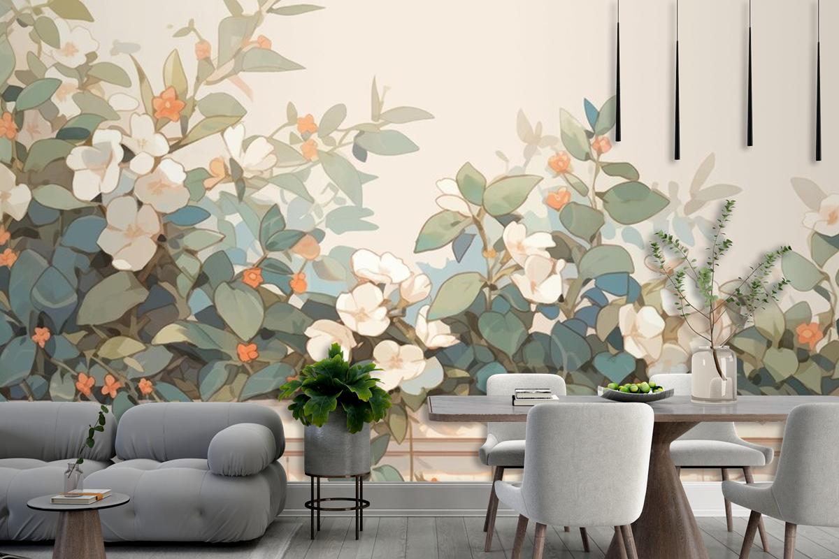 Suluboya Vintage Hoya Teması Tamamlayıcı Renkler Oturma Odası Duvar Kağıdı 