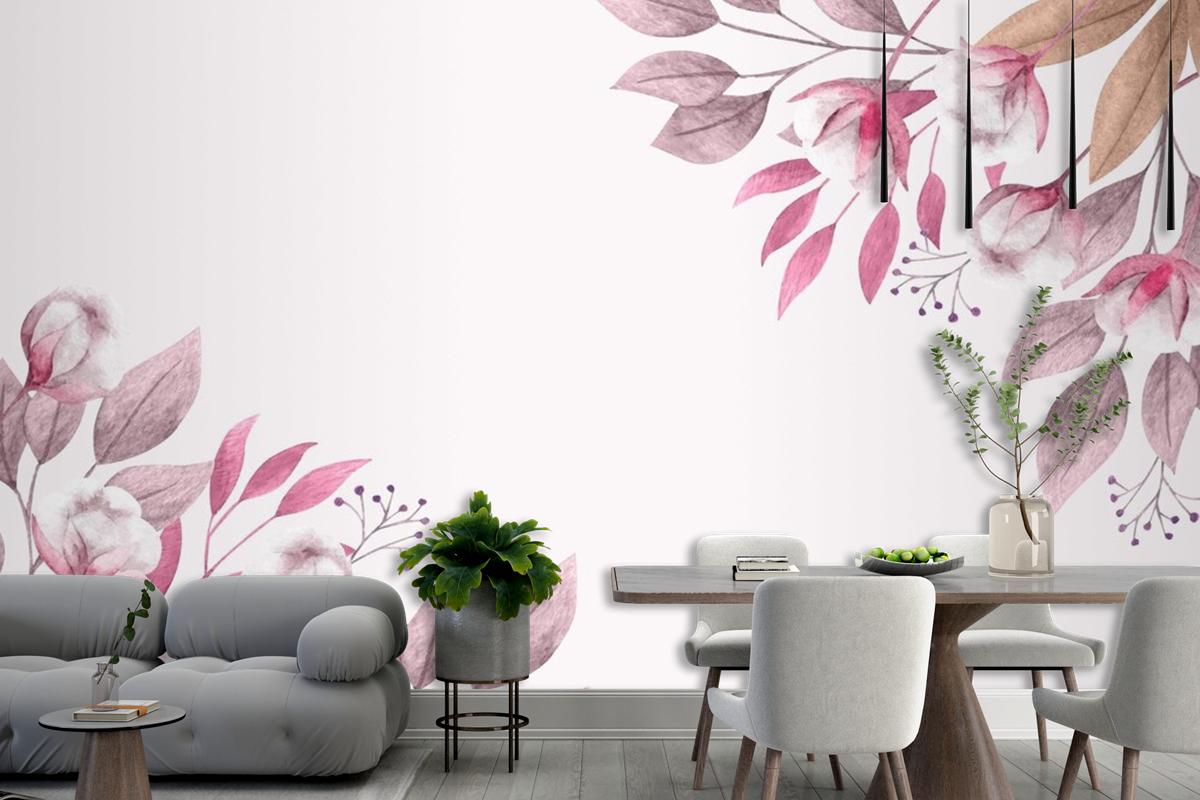 Kopya Uzay Bahar Arkaplanı Çiçekler Ve Yapraklar Duvar Kağıdı