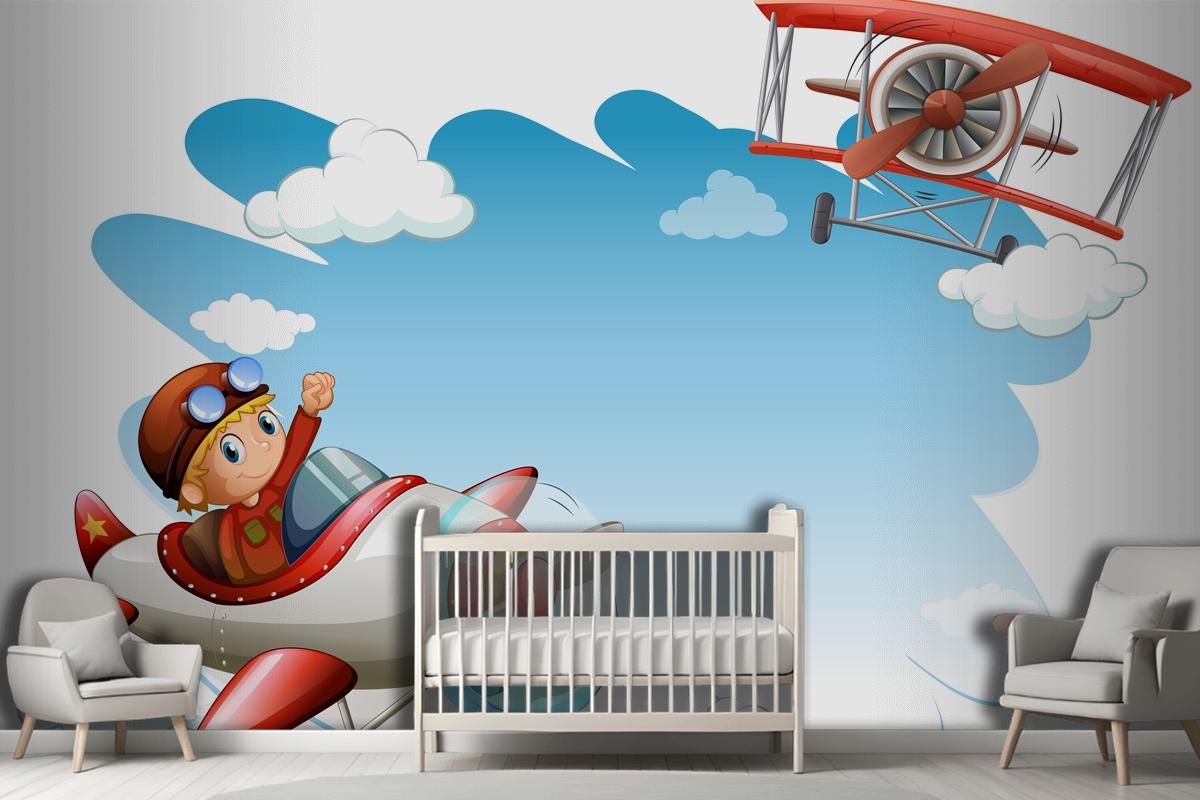 Uçan Jetler Çerçeve Çocuk Odası Duvar Kağıdı 