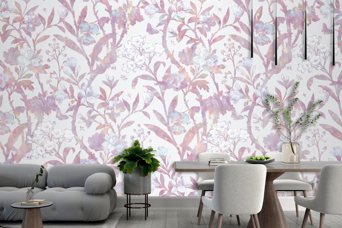 Vintage Holografik Çiçek Desenli Duvar Kağıdı 