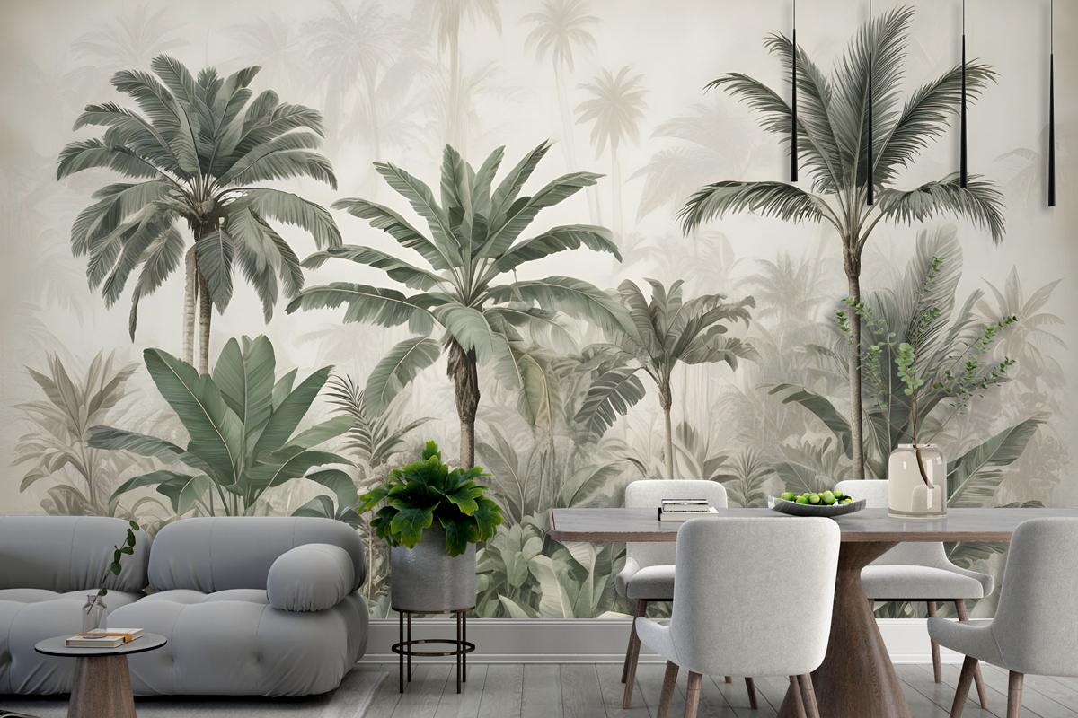 Suluboya Vintage Tropikal Orman Duvar Kağıdı 