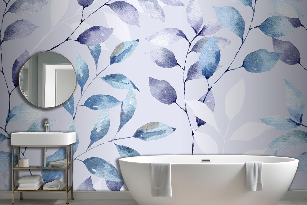 Yaprak Soyut Duvarının Dikişsiz Deseni Banyo Duvar Kağıdı